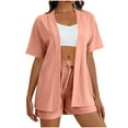 thumbnail image 1 of Busydd Two Piece Sets for Women Casual Comfy Solid Color Travel Outfits for Women Short Sleeve Cardigans and Shorts Womens Loungewear Set, 1 of 6