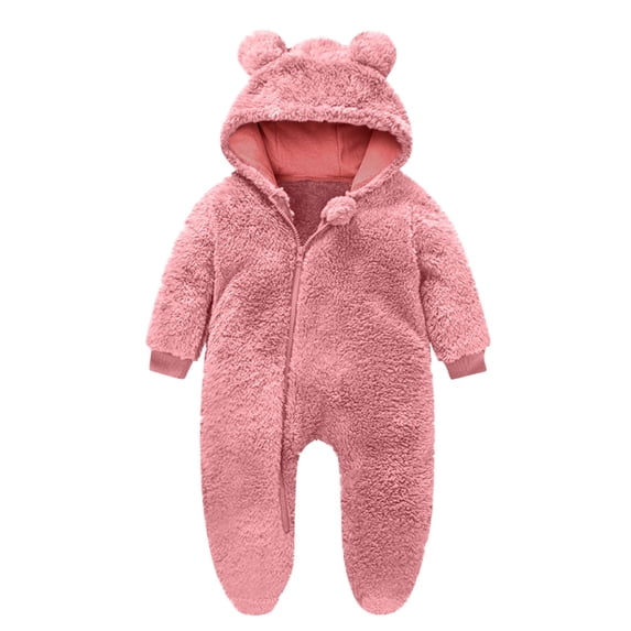 Busydd Unisex Baby Clothes Newborn Baby Girl Clothes Infant Warm Winter Fleece Romper Solid Color Zipper Hooded Baby Boy Clothes Long Sleeve Onesie 0-12 Months