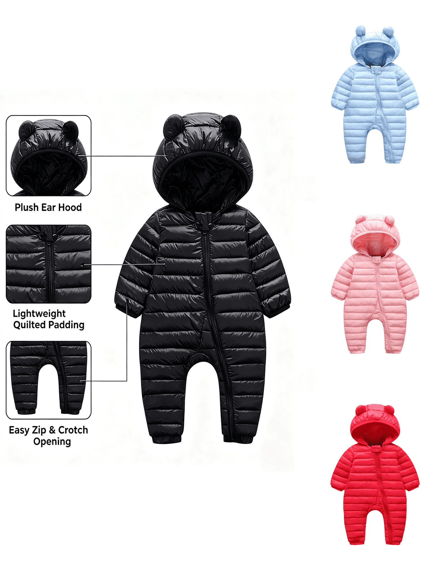 Busydd Unisex Baby Clothes Newborn Baby Winter Coat Infant Warm Solid Color Puffer Jacket Zipper Hooded Baby Girl Romper Onesie Baby Boy Clothes 6-9 Months