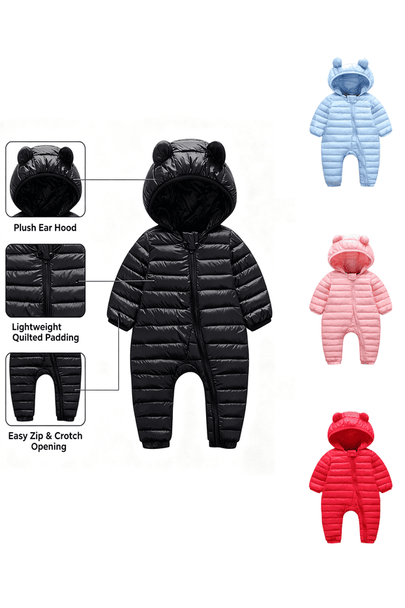 Unisex Baby Clothes Newborn Baby Winter Coat Infant Warm Solid Color Puffer Jacket Zipper Hooded Baby Girl Romper Onesie Baby Boy Clothes 0-3 Months