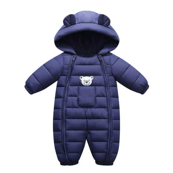 Busydd Unisex Baby Clothes Onesie Newborn Baby Winter Clothes Infant Warm Solid Color Baby Girl Romper Zipper Hooded Puffer Jacket Baby Boy Clothes 12-24 Months