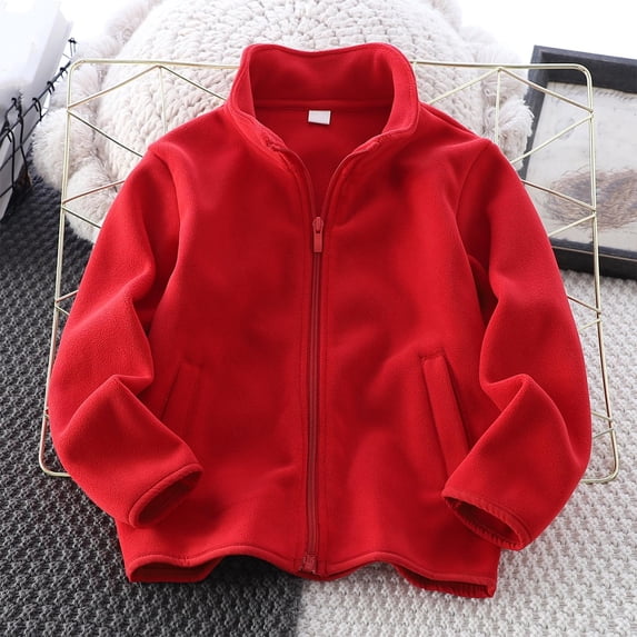 Busydd Unisex Boys Girls Jackets 3-13 Years Comfy Warm Fuzzy Zipper Winter Jacket Long Sleeve Solid Color Kids Coats Casual Loose Girls Clothes with Pockets