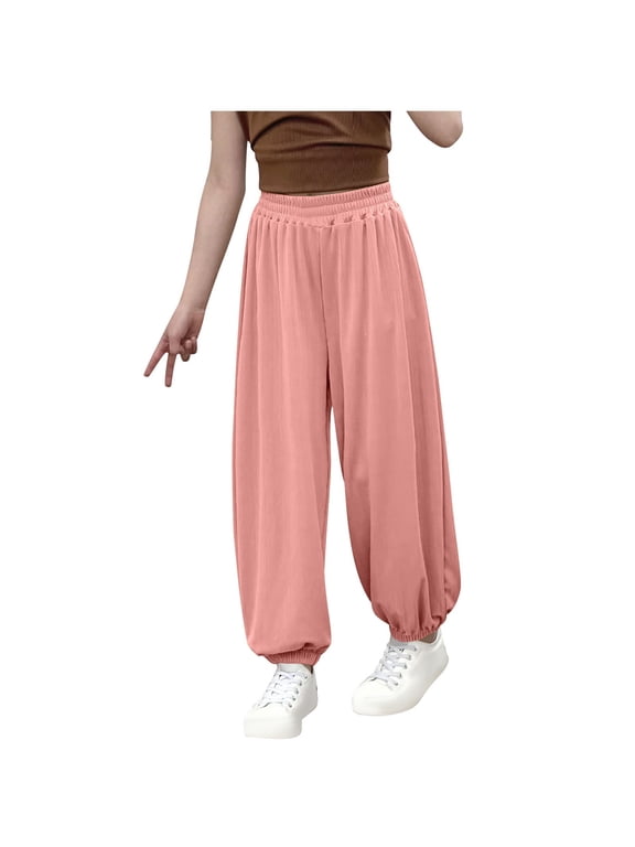 Unisex Boys Girls Pants 6 Months-13 Years Trendy Elastic Bottom Cotton Baby Pants Solid Color Loose Casual Pants Baby Toddler Pants with Pockets