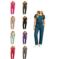 thumbnail image 1 of Busydd V Neck Scrub Top and Jogger Pants Scrub Sets for Woman Casual Fashion Solid Color Drawstring Working Uniform Sets S, 1 of 7
