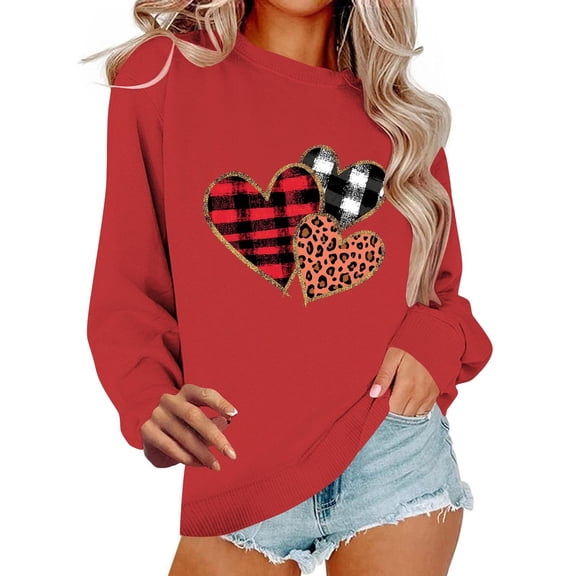 Busydd Valentine Shirts for Women Fashion Graphic Holiday Sweatshirt for Women Casual Comfy Cotton Long Sleeve Crewneck Women's Sweatshirt M