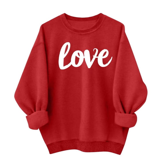 Busydd Valentine Shirts for Women Fashion Long Sleeve Love Heart Sweatshirt for Women Casual Comfortable Round Neck Women's Sweatshirts L