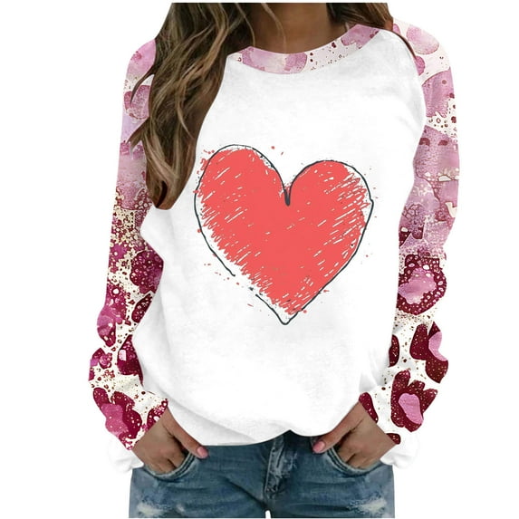 Busydd Valentine Sweatshirts for Women Trendy Round Neck Love Heart Sweatshirt Casual Lightweight Long Sleeve Pullover Tops Holiday Valentines Day Gifts