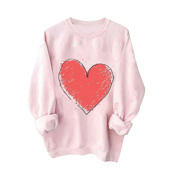Busydd Valentine Sweatshirts for Women Fashion Crewneck Love Heart Sweatshirt Casual Long Sleeve Holiday Pullover Tops Valentines Day Gifts
