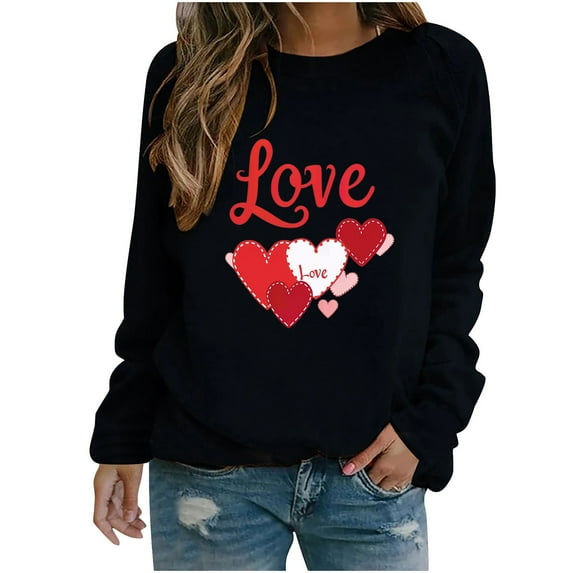 Busydd Valentine's Day Shirts for Women Fashion Love Heart Graphic Tee Tops Casual Comfy Round Neck Spring Summer Tops Classical Versatile Long Sleeve Valentines T-Shirts