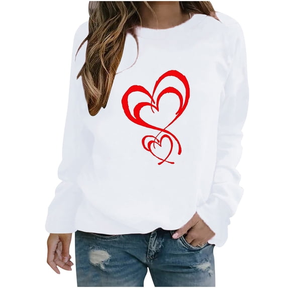 Busydd Valentine's Day Shirts for Women Trendy Heart T-Shirts Casual Versatile Round Neck Spring Summer Tops Long Sleeve Valentines Tee Tops Womens Valentines Day Gifts