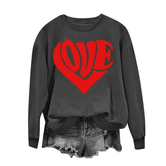 Busydd Valentine's Day Sweatshirt for Women Fashion Love Heart Print Pullover Tops Casual Loose Long Sleeve Crewneck Valentines Sweatshirts Valentines Day Gifts for Women