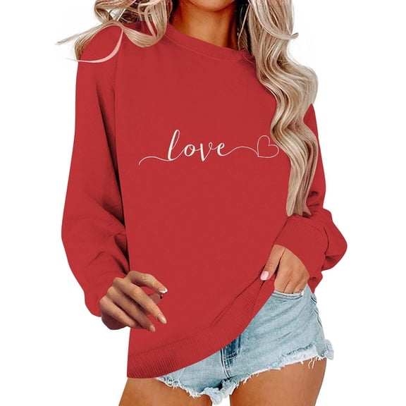 Busydd Valentines Shirts for Women Trendy Comfortable Cotton Graphic T Shirts for Women Casual Round Neck Long Sleeve Women's Sweatshirt XL