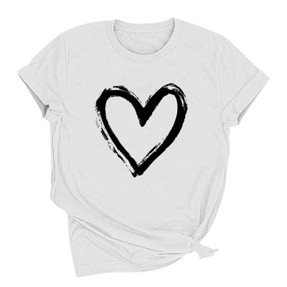 Busydd Valentines Tops for Women Fashion Love Heart Print Tshirts Shirts for Women Casual Comfy Summer Short Sleeve Round Neck Going Out Tops for Women S