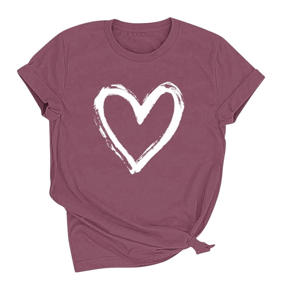 Busydd Valentines Tops for Women Fashion Love Heart Print Tshirts Shirts for Women Casual Comfy Summer Short Sleeve Round Neck Going Out Tops for Women XL