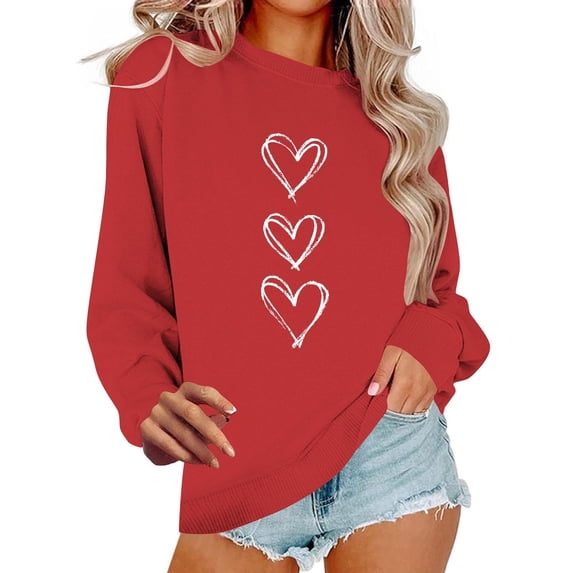 Busydd Valentines Tops for Women Fashion Holiday Graphic Crewneck Sweatshirt for Women Comfortable Casual Long Sleeve Cotton T Shirts for Women XL