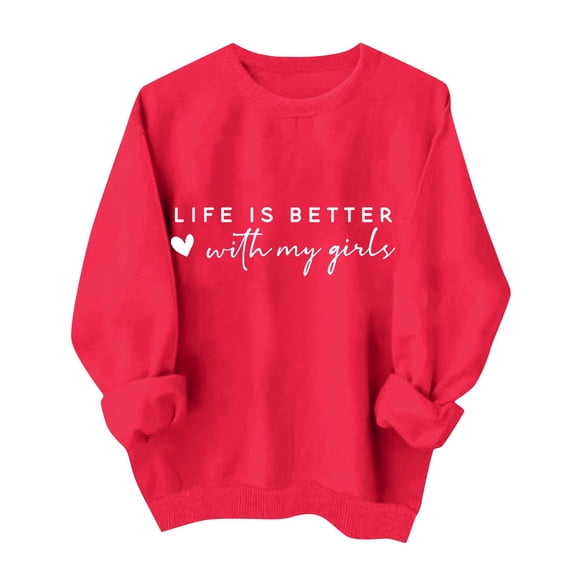 Busydd Valentines Tops for Women Trendy Comfy Love Heart Sweatshirt for Women Casual Long Sleeve Round Neck Valentines Outfits for Women L