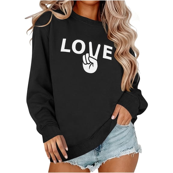 Busydd Valentines Tops for Women Trendy Round Neck Love Heart Print Sweatshirts for Women Casual Comfortable Cotton Womens Spring Tops S