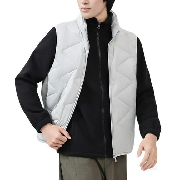 Busydd Down Vest Men Warm Winter Stand Collar Sleeveless Quilted Vest Fashion Casual Solid Color Zipper Oversized Puffer Vest for Men with Pockets 3XL