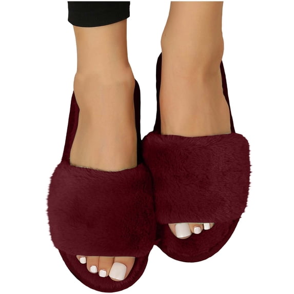 Busydd Warm Plush Womens Slippers Casual Comfy Fuzzy Slip on House Shoes Solid Color Open Toe Indoor Footwear 42