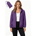 thumbnail image 1 of Busydd Waterproof Zip Up Hoodie Women with Pockets Trendy Solid Color Windproof Rain Jacket Casual Long Sleeve Windbreaker Jacket for Travel Outdoor Hiking L, 1 of 9