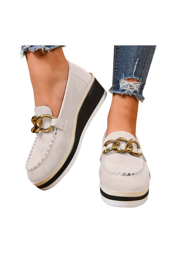 Wedge Shoes for Women Comfortable Round Toe Slip on Shoes Women Casual Fashion Solid Color Loafers for Women 8.5