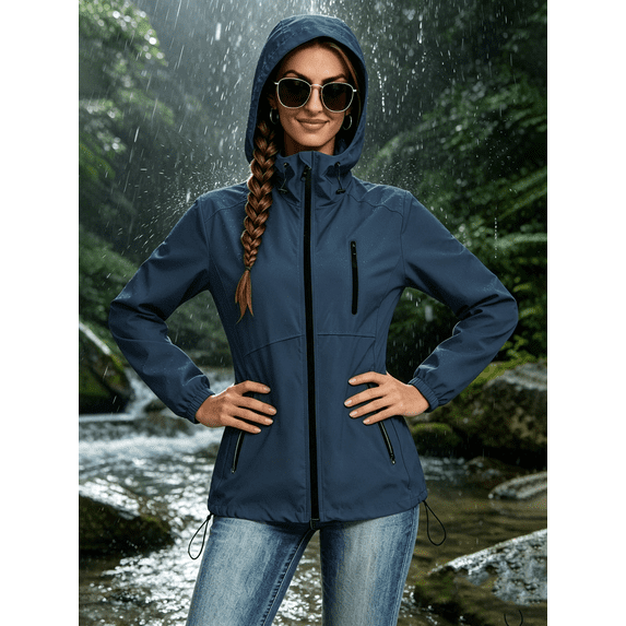 Busydd Windbreaker Jacket Women with Pockets Outdoor Windproof Waterproof Rain Jacket Casual Lightweight Long Sleeve Zip Up Hoodie XL