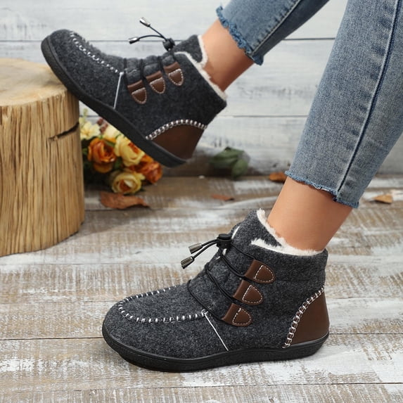 Busydd Winter Boots for Women Thermal Fuzzy Booties for Women Casual Comfortable Round Toe Womens Ankle Boots Fashion Lace up Womens Booties 6