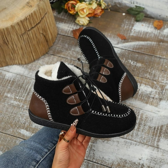 Busydd Winter Boots for Women Thermal Fuzzy Booties for Women Casual Comfortable Round Toe Womens Ankle Boots Fashion Lace up Womens Booties 7.5