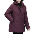 thumbnail image 1 of Busydd Winter Coats for Women Solid Color Long Sleeve Puffer Jacket Fashion Warm Cotton Zip Up Winter Jackets Plus Size Hooded Down Outerwear with Pockets, 1 of 9