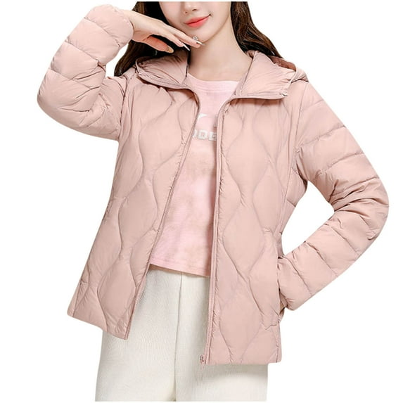 Busydd Winter Coats for Women Solid Color Long Sleeve Puffer Jacket Fashion Warm Zip Up Lapel Winter Jackets Casual Lightweight Down Jacket Plus Size Puffy Outerwear with Pockets M-4XL