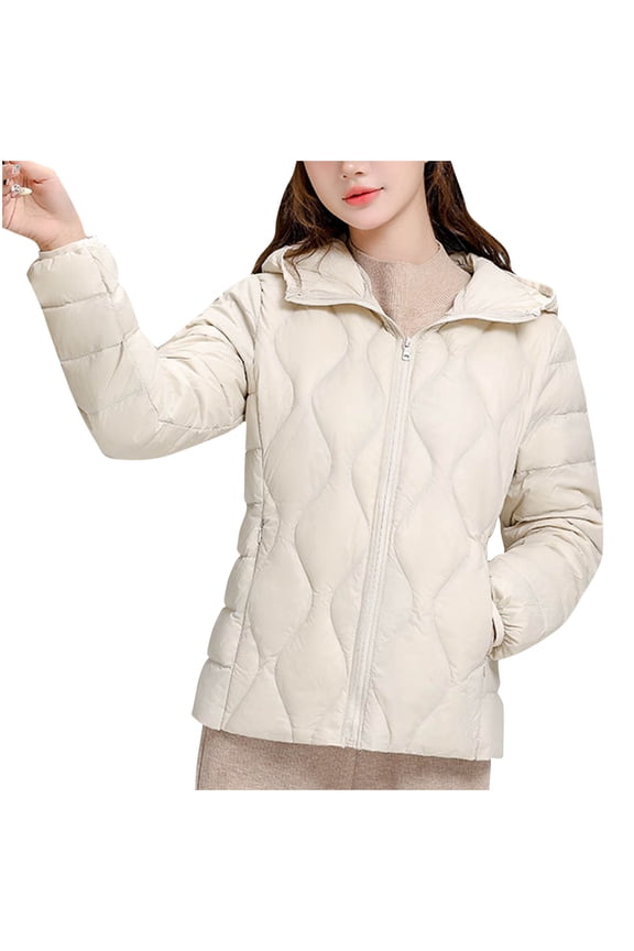 Winter Coats for Women Solid Color Long Sleeve Puffer Jacket Fashion Warm Zip Up Lapel Winter Jackets Casual Lightweight Down Jacket Plus Size Puffy Outerwear with Pockets M-4XL