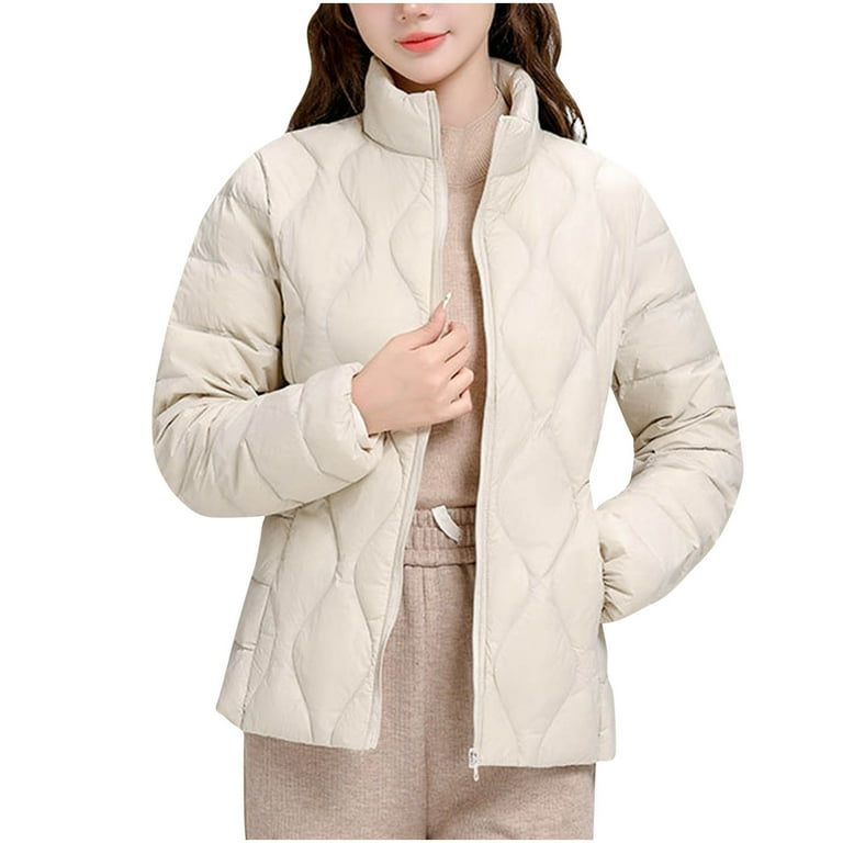 Busydd Winter Coats for Women Solid Color Long Sleeve Puffer