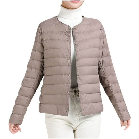 Busydd Winter Coats for Women Solid Color Long Sleeve Puffer Jacket Trendy Warm Button Winter Jackets Casual Lightweight Down Jacket Plus Size Puffy Outerwear M-4XL