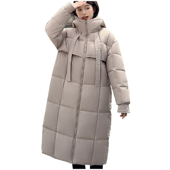 Busydd Winter Coats for Women Trendy Solid Color Long Puffer Jacket Hooded Cotton Warm Winter Jackets Casual Zip Up Puffy Coat Outerwear with Pockets