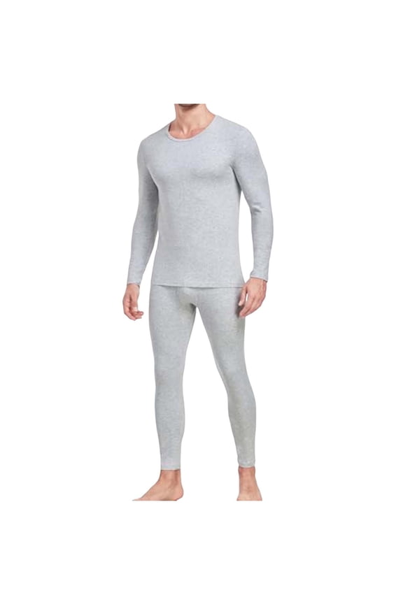 Winter Suits for Men 2 Piece Solid Color Warm Clothes for Men Long Sleeve Round Neck Tops and Pants Thermal Winter Clothing for Men L