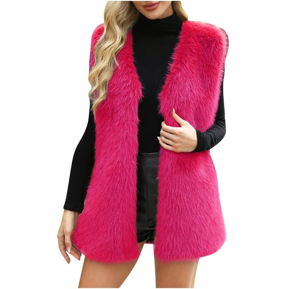 Busydd Winter Vest for Women V Neck Solid Color Fuzzy Fleece Vest Fashion Warm Sleeveless Open Front Women's Outerwear Vests M