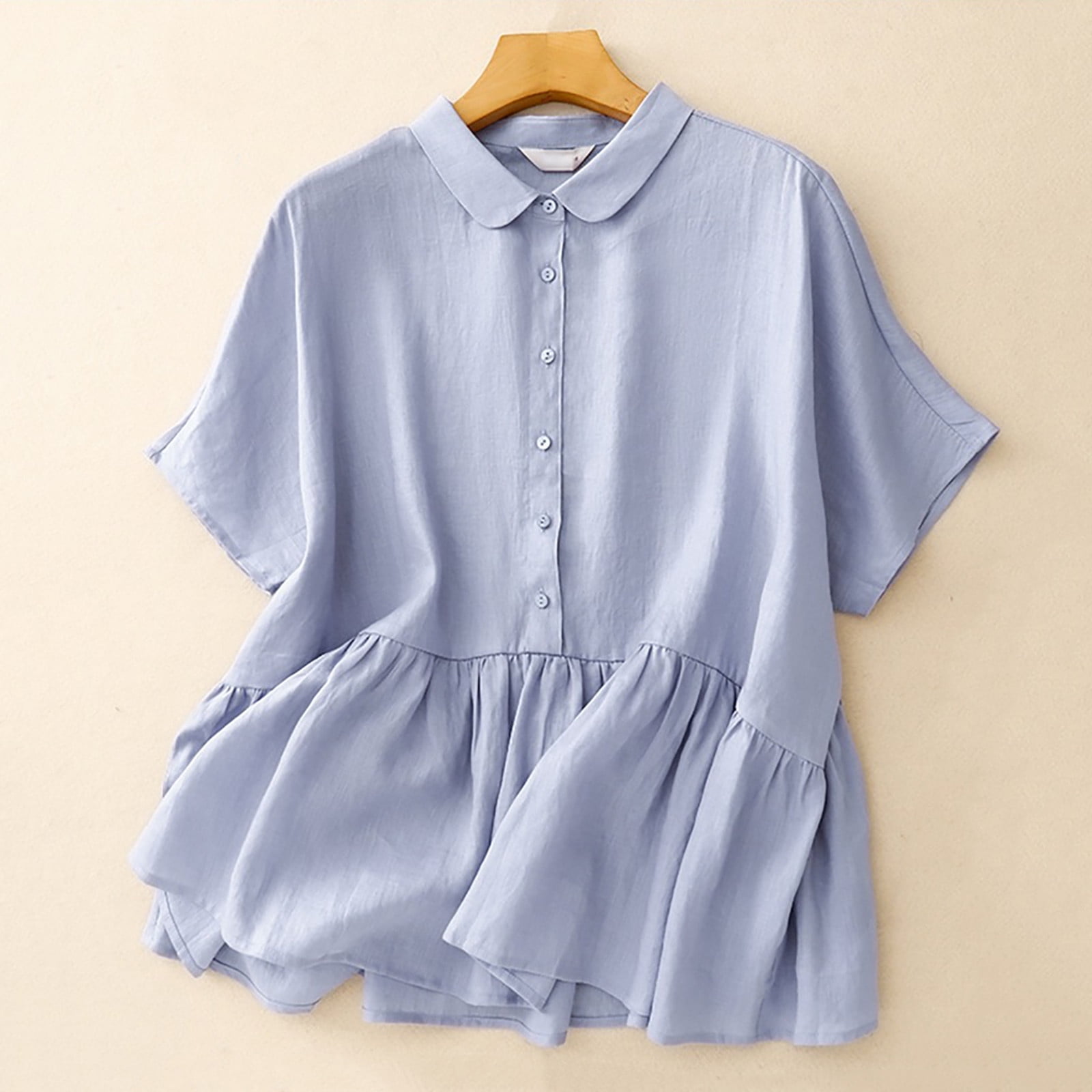 Busydd Women Blouses Trendy V Neck Solid Color Summer Tops Comfy Cotton ...