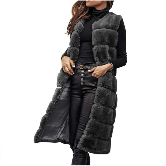 Busydd Women Coat Sleeveless Warm Fleece Vest Solid Color Fuzzy Winter Vest for Women Casual Long Vest for Women XL