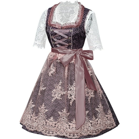 Busydd Womens Oktoberfest Dirndl Dress Short Sleeve Halloween Dresses for Women Trendy Square Neck Carnival Traditional Costumes L