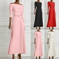 thumbnail image 1 of Busydd Women Dresses Solid Color Wedding Guest Dresses for Women Casual 3/4 Length Sleeve Fall Dress Trendy off the Shoulder Tunic Prom Dress S, 1 of 7