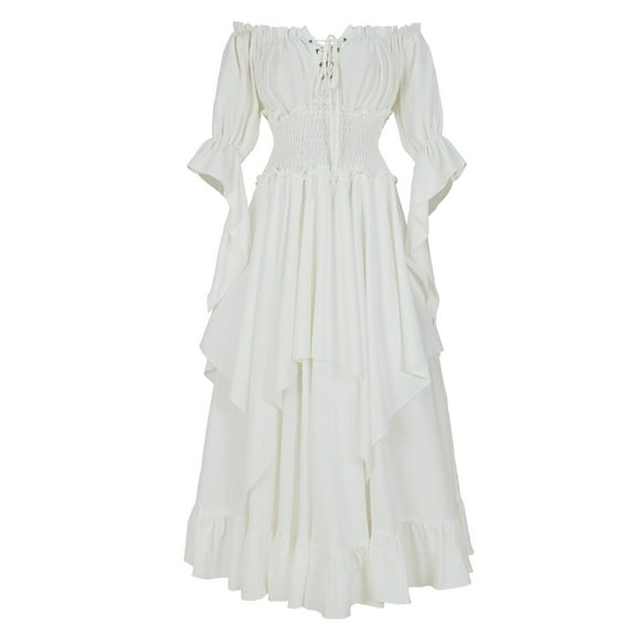 Busydd Women Dresses Vintage Color Block Gothic Dresses for Women Flowy Tunic Maxi Dress Pleated Medieval Dress for Women L