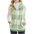 thumbnail image 1 of Busydd Women Fleece Vest Fashion Plaid Sleeveless Warm Fuzzy Winter Vest for Women Casual Stand Collar Zipper Women's Outerwear Vests with Pockets 3XL, 1 of 5
