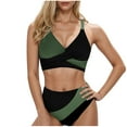 thumbnail image 1 of Busydd Women Swimsuits Built in Bra Two Piece Push Up High Waisted Bikini Set Trendy Colorblock Pleated Bathing Suit V Neck Swim Suit with Briefs, 1 of 4