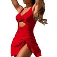 thumbnail image 1 of Busydd Women Swimsuits V Neck Halter Tummy Control Bathing Suits High Waist Pleated One-Piece Swimwear Solid Color Padded Slit Swimdress, 1 of 3