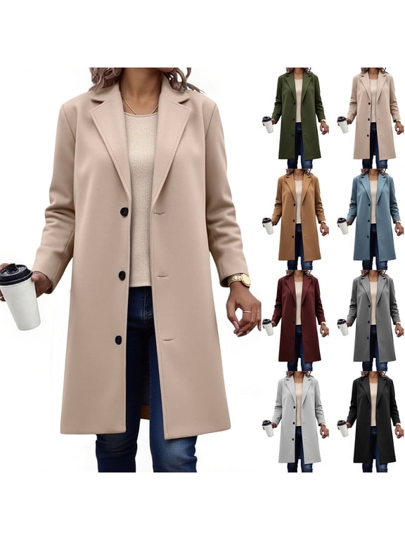 Women Trench Coat Solid Color Lapel Winter Jackets for Women Casual Button Warm Women's Winter Coats S