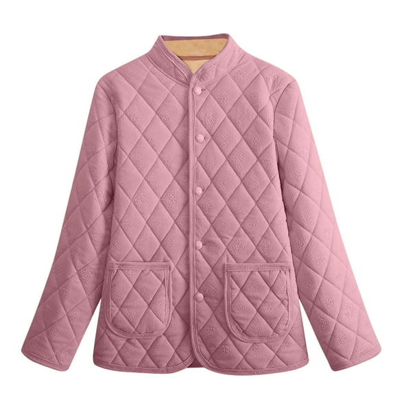 Busydd Women Winter Coats Comfy Warm Cotton Quilted Jackets for Women Casual Solid Color Button Long Sleeve Fleece Jacket with Pockets 3XL