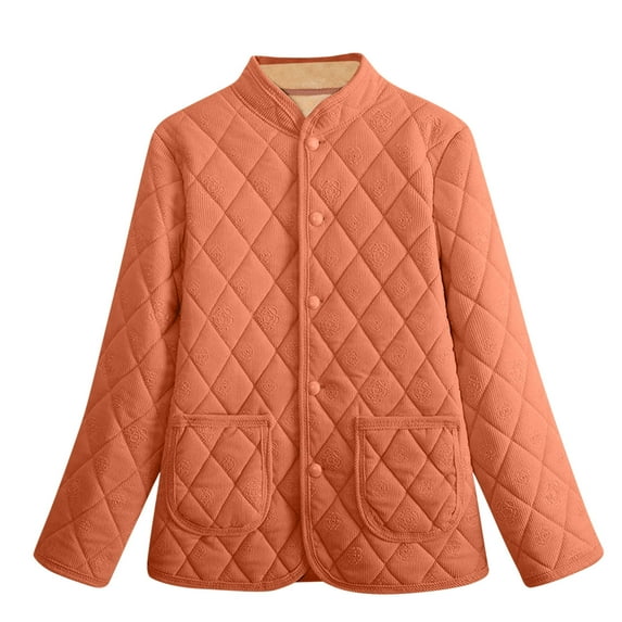 Busydd Women Winter Coats Comfy Warm Cotton Quilted Jackets for Women Casual Solid Color Button Long Sleeve Fleece Jacket with Pockets 4XL