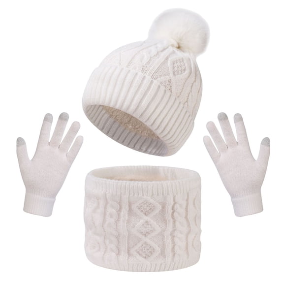 Busydd Women Winter Hat Scarf Gloves Set Fashionable Cozy Solid Color 3 Pieces Cold Weather Knit Set Casual Warm Cuffed Ribbed Beanie Gloves and Neck Warmer