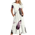 thumbnail image 1 of Irrsuirnr Women's Boho Maxi Dress 2024 Short Sleeve Round-Neck Summer Dress Fashion Print Pleated Dress with Pockets, 1 of 4