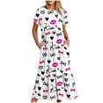 thumbnail image 1 of Irrsuirnr Women's Boho Maxi Dress 2024 Short Sleeve Round-Neck Summer Dress Fashion Print Pleated Dress with Pockets, 1 of 4